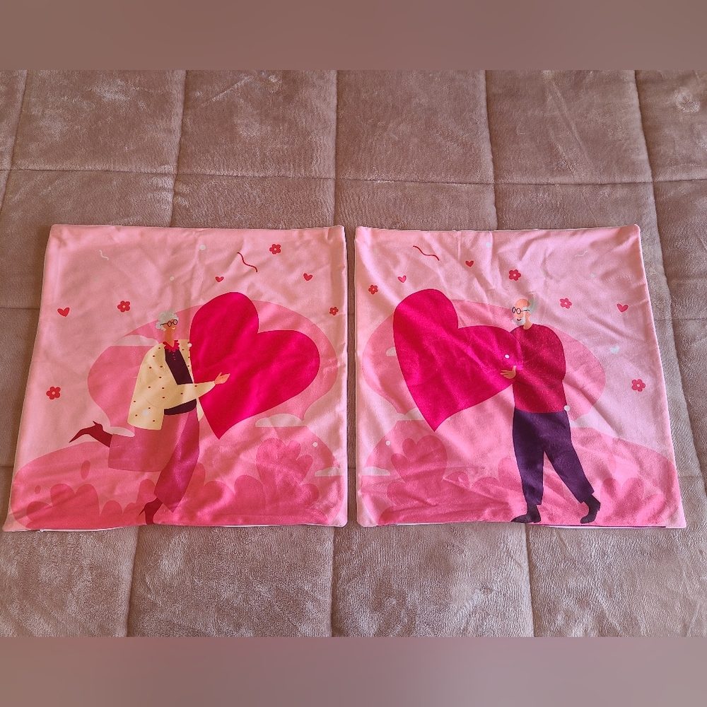 Elder Couple Valentine's 2 Piece Set Pillow Covers 17.5"x17.5"
